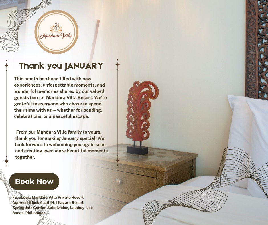 Bedside detail — carved red Balinese scroll sculpture on hammered metal nightstand with white linens
